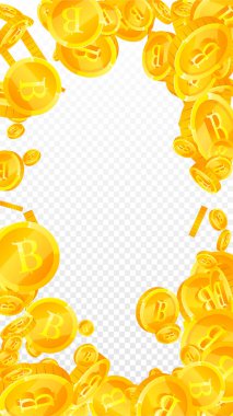 Thai baht coins falling. Gold scattered THB coins. Thailand money. Jackpot wealth or success concept. Vector illustration.