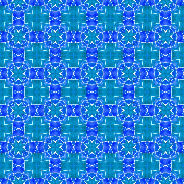 東洋の唐草手の境界線を描いた ブルー信じられないほどのBohoシックな夏のデザイン 繊維準備ができて実際の印刷 水着生地 アラベスク手描きデザイン — ストック写真