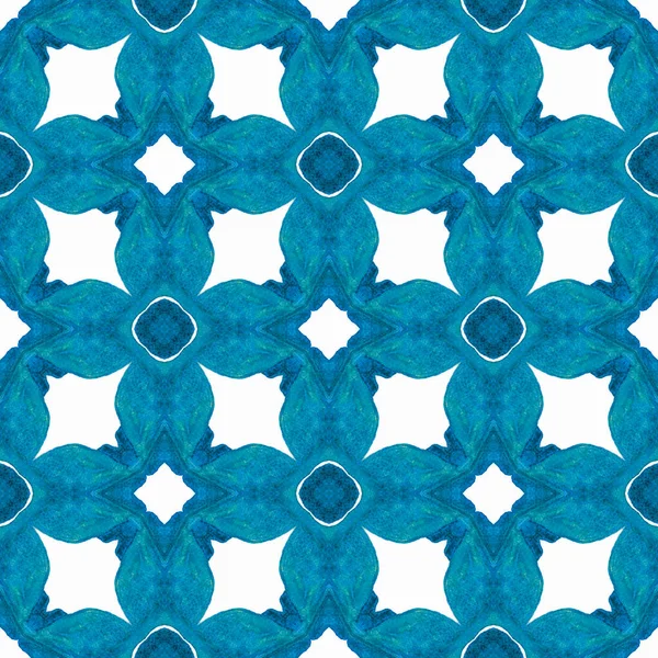 Acuarela Ikat Repitiendo Borde Del Azulejo Azul Bonito Diseño Boho —  Fotos de Stock