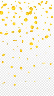 Russian ruble coins falling. Scattered gold RUB coins. Russia money. Jackpot wealth or success concept. Vector illustration.