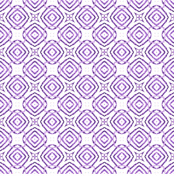 重复泳衣的设计 紫色完美的波荷风格夏装设计 水彩画重复瓷砖边框 纺织品 高档印花 泳衣面料 包装材料 — 图库照片