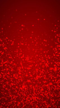 Yılbaşı arkaplanında kar taneleri yağıyor. İnce uçan kar taneleri ve kırmızı arka plandaki yıldızlar. Çok güzel düşen kar taneleri. Dikey vektör illüstrasyonu.