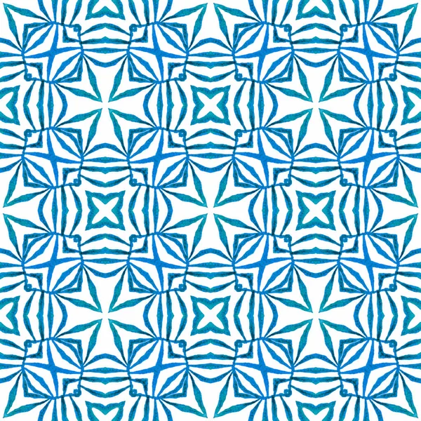 Stock image Textile ready graceful print, swimwear fabric, wallpaper, wrapping. Blue trending boho chic summer design. Green geometric chevron watercolor border. Chevron watercolor pattern.