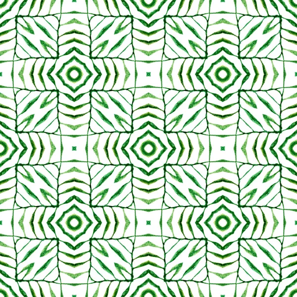 熱帯のシームレスなパターン 緑のスタイリッシュなBohoシックな夏のデザイン 繊維準備ができて心を吹いて印刷 水着生地 手描き熱帯シームレスな境界線 — ストック写真