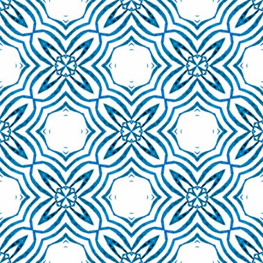 Tropik, pürüzsüz desen. Mavi güzel boho şık yaz tasarımı. El çizimi tropikal, pürüzsüz sınır. Tekstil hazır baskı, mayo kumaş, duvar kağıdı, ambalaj..