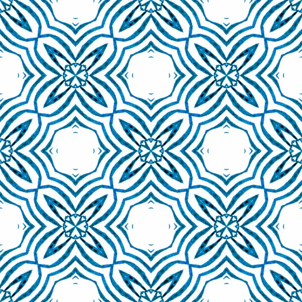 熱帯のシームレスなパターン ブルー素敵なBohoシックな夏のデザイン 手は熱帯のシームレスな境界線を描いた 繊維準備ができて最適な印刷 水着生地 — ストック写真