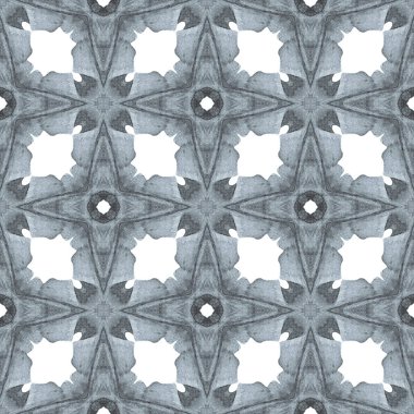 Tekstil hazır canlı baskı, mayo kumaş, duvar kağıdı, ambalaj. Siyah ve beyaz büyüleyici boho şık yaz tasarımı. Yeşil geometrik sembolün suluboya sınırı. Sembol suluboya deseni.