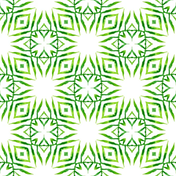 繊維準備ができて魅力的なプリント 水着生地 緑の例外的なBohoシックな夏のデザイン モザイクシームレスパターン 手描き緑モザイクシームレスな境界線 — ストック写真