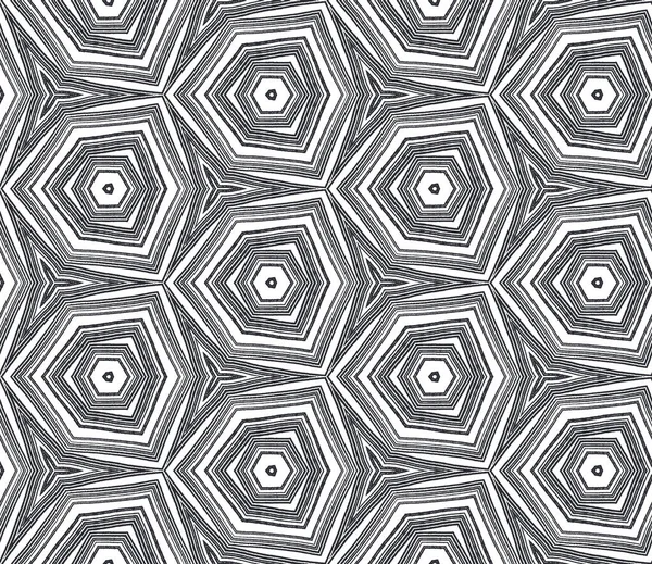 Ikat Wiederholt Bademoden Design Schwarzer Symmetrischer Kaleidoskop Hintergrund Textilfertiger Bezaubernder — Stockfoto