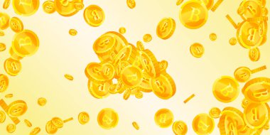 Tayland baht sikkeleri düşüyor. Altınlar saçılmış THB bozuklukları. Tayland parası. Küresel finansal kriz konsepti. Geniş vektör illüstrasyonu.