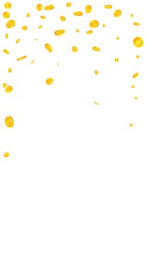 Bitcoin paraları düşüyor. Kripto para birimi etrafa saçılmış altın BTC paralar. İnternet para birimi. Büyük iş başarısı konsepti. Vektör illüstrasyonu.