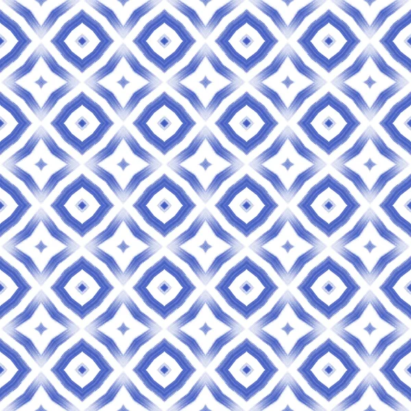 Etnikai Kézzel Festett Minta Indigó Szimmetrikus Kaleidoszkóp Háttér Textil Kész — Stock Fotó