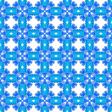 Suluboya, kiremit sınırını tekrarlıyor. Mavi güzel boho şık yaz tasarımı. Tekstil hazır yaratıcı baskı, mayo kumaş, duvar kağıdı, ambalaj. Mayo tasarımını tekrarla.