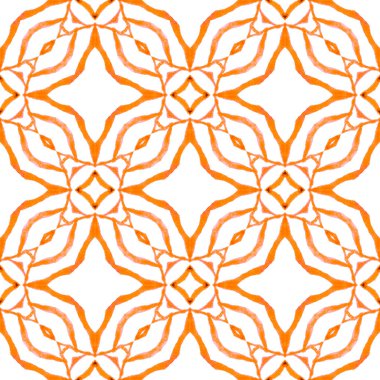 Tekrar eden çizgili el çizgisi sınırı. Turuncu uygun boho şık yaz tasarımı. Tekstil baskıya hazır, mayo kumaş, duvar kağıdı, ambalaj. Çizgili el çizimi tasarımı.