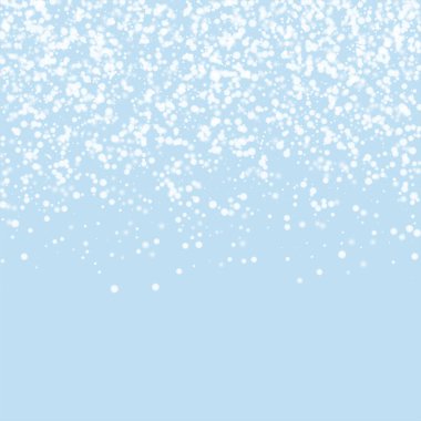 Yılbaşı arkaplanında kar taneleri yağıyor. Hafif uçan kar taneleri ve açık mavi kış arka planındaki yıldızlar. Çok güzel düşen kar taneleri. Kare vektör illüstrasyonu.