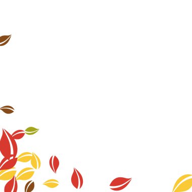 Sonbahar yaprakları dökülüyor. Kırmızı, sarı, yeşil, kaotik yapraklar uçuşuyor. Görkemli beyaz arka planda köşeli renkli yapraklar. Okul satışına geri dönmek çekici..