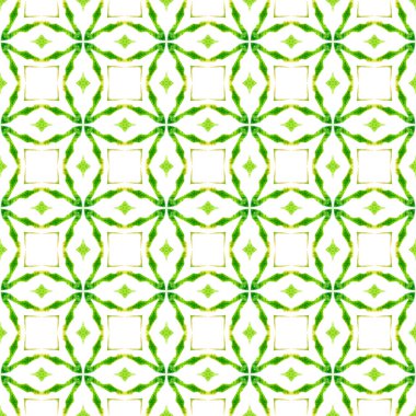 Sembol suluboya deseni. Yeşil akıllara durgunluk veren boho şık yaz tasarımı. Tekstil hazır büyüleyici baskı, mayo kumaş, duvar kağıdı, ambalaj. Yeşil geometrik sembolü suluboya kenarı.