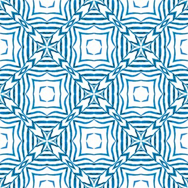 Yeşil geometrik sembolün suluboya sınırı. Mavi zarif boho şık yaz tasarımı. Tekstil hazır baskı, mayo kumaş, duvar kağıdı, ambalaj. Sembol suluboya deseni.