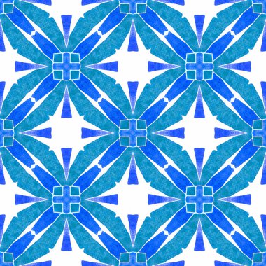 Çizgili el çizimi tasarımı. Mavi sevimli boho şık yaz tasarımı. Tekstil hazır, kusursuz baskı, mayo kumaş, duvar kağıdı, ambalaj. Çizgili çizgili sınır çizgisi tekrarlanıyor.