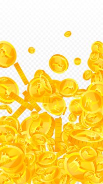 Indian rupee coins falling. Scattered gold INR coins. India money. Jackpot wealth or success concept. Vector illustration.