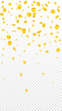 Swiss franc coins falling. Gold scattered CHF coins. Switzerland money. Jackpot wealth or success concept. Vector illustration.