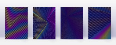 Sanat kartı. Soyut çizgiler modern broşür şürü. Koyu mavi arka planda gökkuşağı renkleri geometrisi. Çekici kapak, broşür, poster, kitap vs..