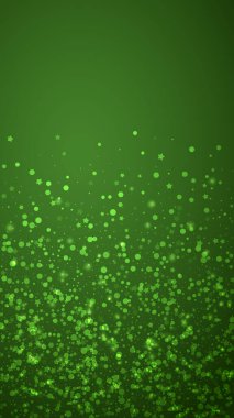 Güzel kar yağışı arkaplanı. İnce uçan kar taneleri ve yeşil arka plandaki yıldızlar. Güzel kar yağışı şablonu. Dikey vektör illüstrasyonu.