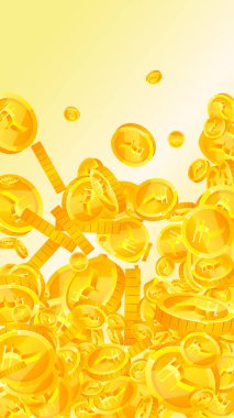 Indian rupee coins falling. Scattered gold INR coins. India money. Great business success concept. Vector illustration.