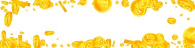 Swiss franc coins falling. Gold scattered CHF coins. Switzerland money. Global financial crisis concept. Panoramic vector illustration.