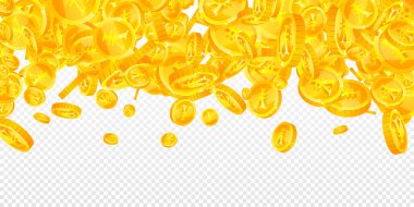 Çin Yuan paraları düşüyor. Dağınık altın paralar. Çin parası. Küresel finansal kriz konsepti. Geniş vektör illüstrasyonu.