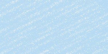 Sihirli kar yağışı arkaplanı. Hafif uçan kar taneleri ve açık mavi kış arka planındaki yıldızlar. Sihirli yağan kar tatili manzarası. Geniş vektör illüstrasyonu.