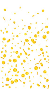 British pound coins falling. Scattered gold GBP coins.  United Kingdom money. Great business success concept. Vector illustration.