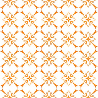 Tekrar eden mayo tasarımı. Turuncu egzotik boho şık yaz tasarımı. Suluboya, kiremit sınırını tekrarlıyor. Tekstil hazır popüler baskı, mayo kumaş, duvar kağıdı, ambalaj.