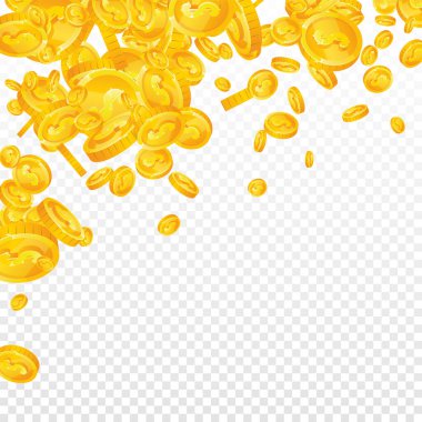 Amerikan dolarları düşüyor. Dağınık altın Amerikan Doları. Amerikan parası. Büyük ikramiye ya da başarı konsepti. Kare vektör illüstrasyonu.