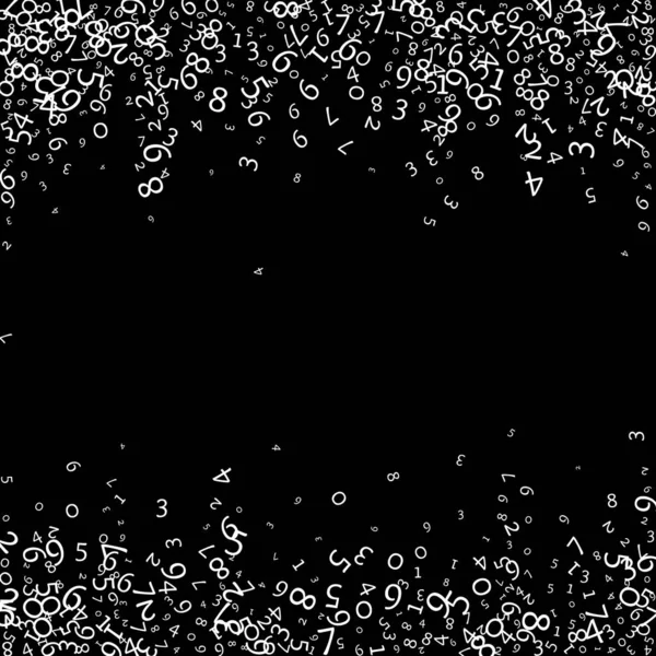 減少する数字 ビッグデータの概念 バイナリ ホワイト メッシー フライング ディジット 黒い背景にアーティスティック未来のバナー 落下する数字によるデジタルイラスト — ストック写真