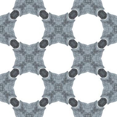 Madalyon pürüzsüz desen. Siyah ve beyaz şaşaalı boho şık yaz tasarımı. Tekstil hazır baskı, mayo kumaş, duvar kağıdı, ambalaj. Suluboya madalyonu, kusursuz sınır.