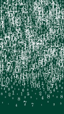 Okul geçmişi kavramı. Beyaz tebeşir sayıları ve rakamlar düşüyor. Tahta arka planda matematik afişi var. Düşen sayılar vektör illüstrasyonu.