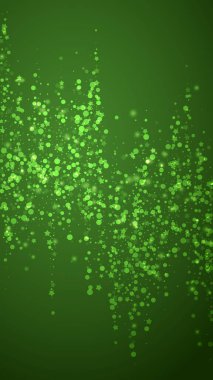 Güzel kar yağışı arkaplanı. İnce uçan kar taneleri ve yeşil arka plandaki yıldızlar. Güzel kar yağışı şablonu. Dikey vektör illüstrasyonu.