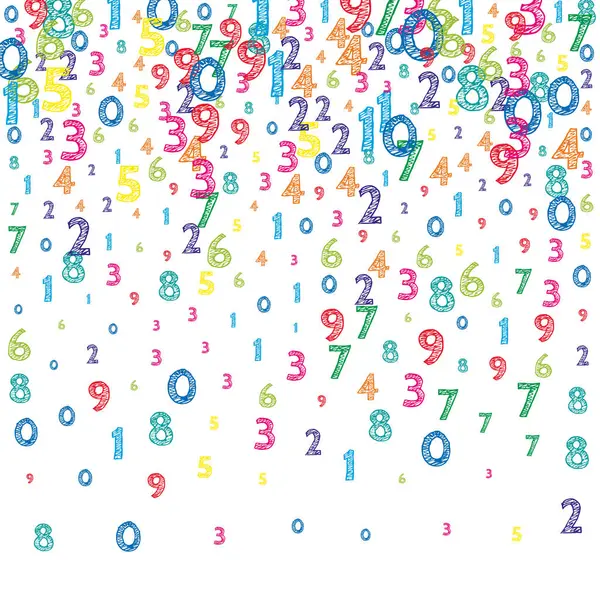 色彩斑斓的数字 数学学习的概念与飞行数字 回到学校的白色背景的数学横幅上 数字下降说明 — 图库照片