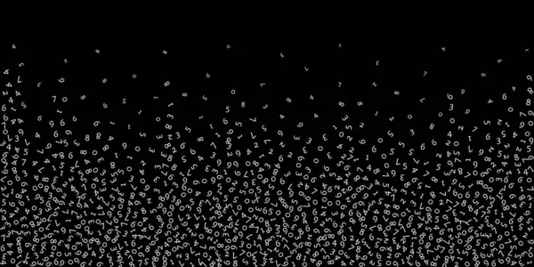 減少する数字 ビッグデータの概念 バイナリホワイトランダム飛行ディジット 黒い背景に強力な未来的なバナー 落下する数字によるデジタルイラスト — ストック写真