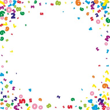 Parlak rakamlar düşüyor. Uçan parmaklarla matematik çalışma konsepti. Beyaz arka planda okul matematik afişi için mükemmel. Düşen numaralar illüstrasyonu.