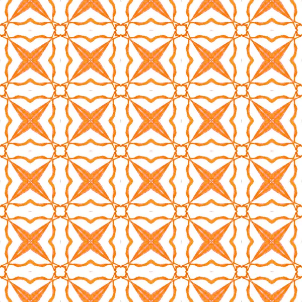 織物の準備ができたまともな印刷物 水着の生地 包むこと オレンジ色の思い出に残るシックな夏のデザイン エスニックハンド塗装パターン ウォーターカラー夏の民族境界パターン — ストック写真