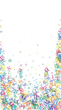 İngilizce 'nin harfleri düşüyor. Latin alfabesinin renkli, çocuksu uçan karakterleri. Yabancı diller öğrenim kavramı. Beyaz arkaplanda okul afişine geri dön.