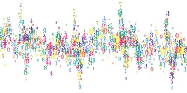 Okul matematik not defteri kapağı. Havada yüzen renkli çocuksu sayılar. Beyaz arka planda matematik afişi. Düşen sayılar vektör illüstrasyonu.