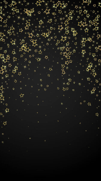 Starry night fairy tale background. Cute sparkling twinkles, christmas spirit in the air. Festive stars vector illustration on black background.