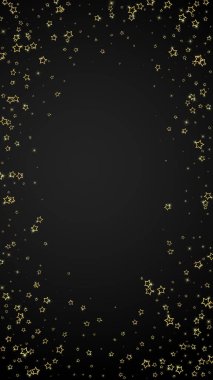 Yıldızlı gece masalı geçmişi. Şirin ışıltılı parıltılar, havada Noel ruhu. Siyah arkaplanda kutlama yıldızları vektör çizimi.