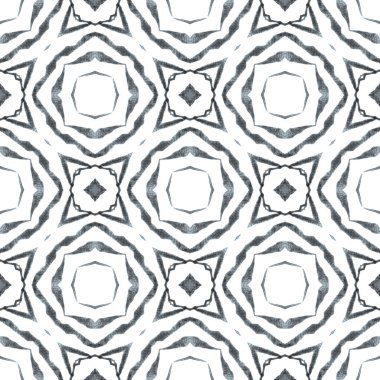 Etnik elle boyanmış desen. Siyah ve beyaz muhteşem boho şık yaz tasarımı. Tekstil hazır harika baskı, mayo kumaş, duvar kağıdı, ambalaj. Suluboya yaz etnik sınır düzeni.