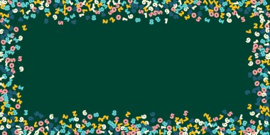 Pastel sayılar düşüyor. Uçan parmaklarla matematik çalışma konsepti. Tahta zemindeki matematik afişine geri dönmek şaşırtıcı. Düşen numaralar illüstrasyonu.