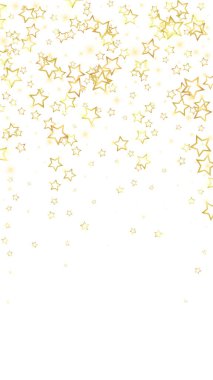 Parıldayan yıldızlar rastgele dağılmış, uçuyor, düşüyor, yüzüyor. Noel kutlaması kavramı. Beyaz arkaplanda şenlikli yıldız vektör çizimi.