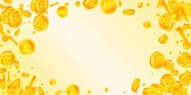 Korean won coins falling. Scattered gold WON coins. Korea money. Great business success concept. Wide vector illustration.